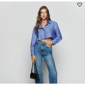 Reformation Noah Shirt In Dusk Blue Button Down Long Sleeve Women's Small S